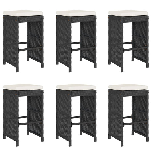 Garden Bar Stools with Cushions 6 pcs Black Poly Rattan