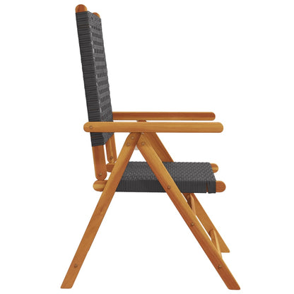 Reclining Garden Chairs 4 pcs Black Poly Rattan and Solid Wood
