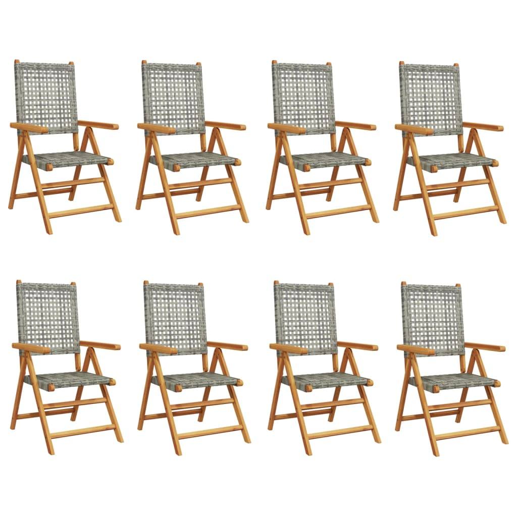 Reclining Garden Chairs 8 pcs Grey Poly Rattan and Solid Wood