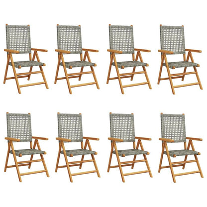 Reclining Garden Chairs 8 pcs Grey Poly Rattan and Solid Wood