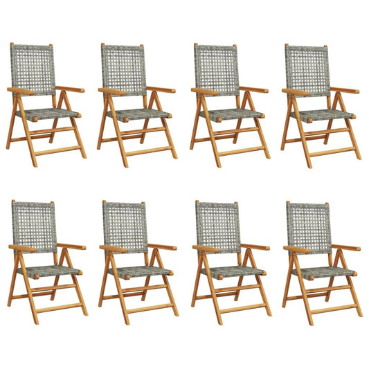 Reclining Garden Chairs 8 pcs Grey Poly Rattan and Solid Wood