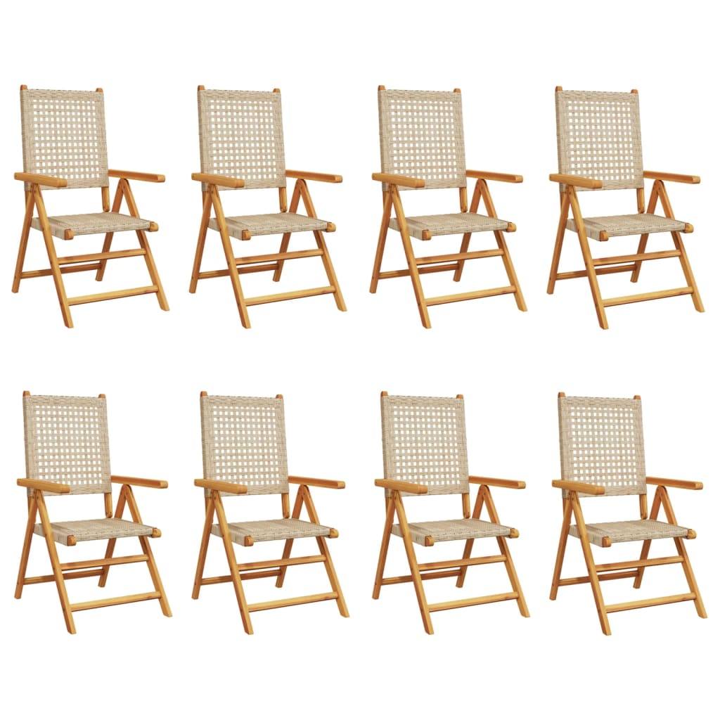 Reclining Garden Chairs 8 pcs Beige Poly Rattan and Solid Wood