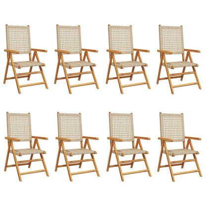 Reclining Garden Chairs 8 pcs Beige Poly Rattan and Solid Wood