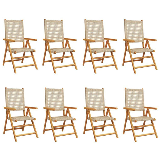 Reclining Garden Chairs 8 pcs Beige Poly Rattan and Solid Wood