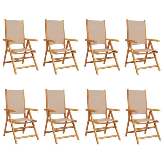 Reclining Garden Chairs 8 pcs Taupe Fabric and Solid Wood