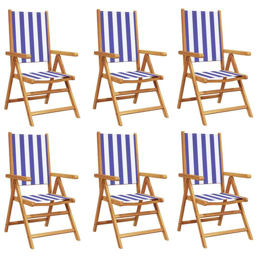 Reclining Garden Chairs 6 pcs Blue and White Fabric and Solid Wood