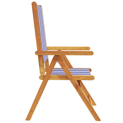 Reclining Garden Chairs 6 pcs Blue and White Fabric and Solid Wood