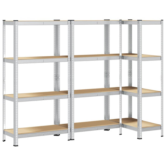4-Layer Storage Shelves 3 pcs Silver Steel&Engineered Wood