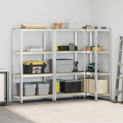 4-Layer Storage Shelves 3 pcs Silver Steel&Engineered Wood