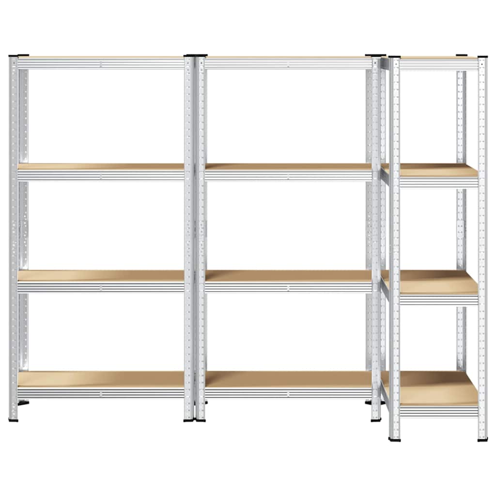 4-Layer Storage Shelves 3 pcs Silver Steel&Engineered Wood