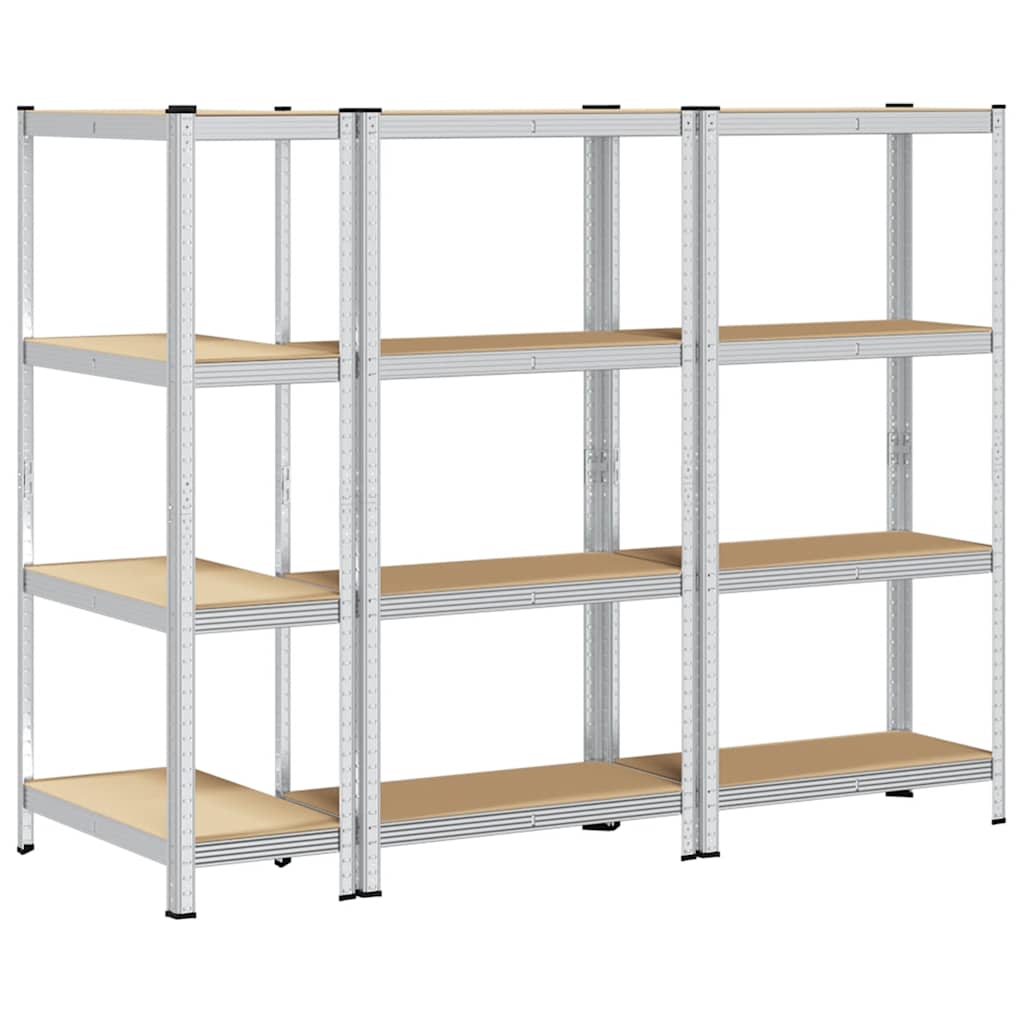 4-Layer Storage Shelves 3 pcs Silver Steel&Engineered Wood