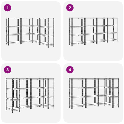 4-Layer Storage Shelves 4 pcs Silver Steel&Engineered Wood