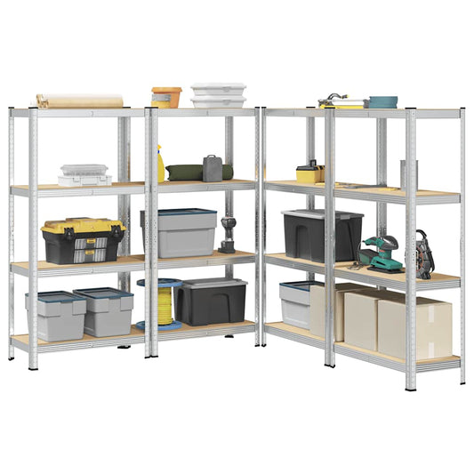 4-Layer Storage Shelves 4 pcs Silver Steel&Engineered Wood