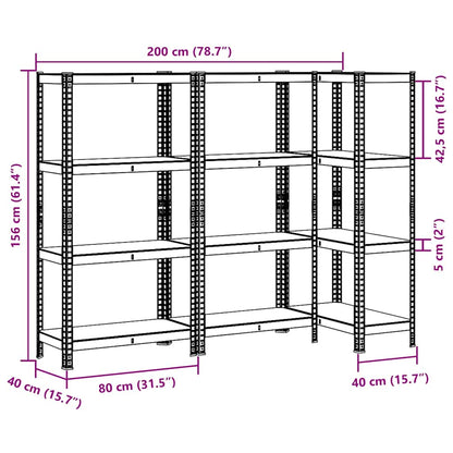 4-Layer Storage Shelves 3 pcs Anthracite Steel&Engineered Wood