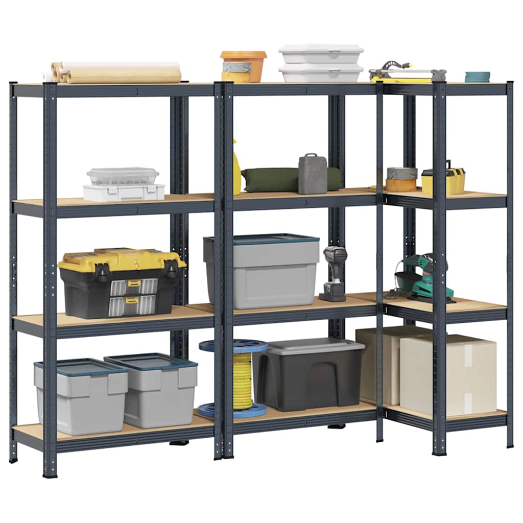 4-Layer Storage Shelves 3 pcs Anthracite Steel&Engineered Wood