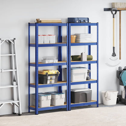 5-Layer Storage Shelves 2 pcs Blue Steel&Engineered Wood