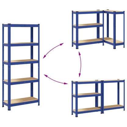 5-Layer Storage Shelves 2 pcs Blue Steel&Engineered Wood