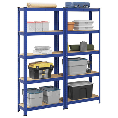 5-Layer Storage Shelves 2 pcs Blue Steel&Engineered Wood