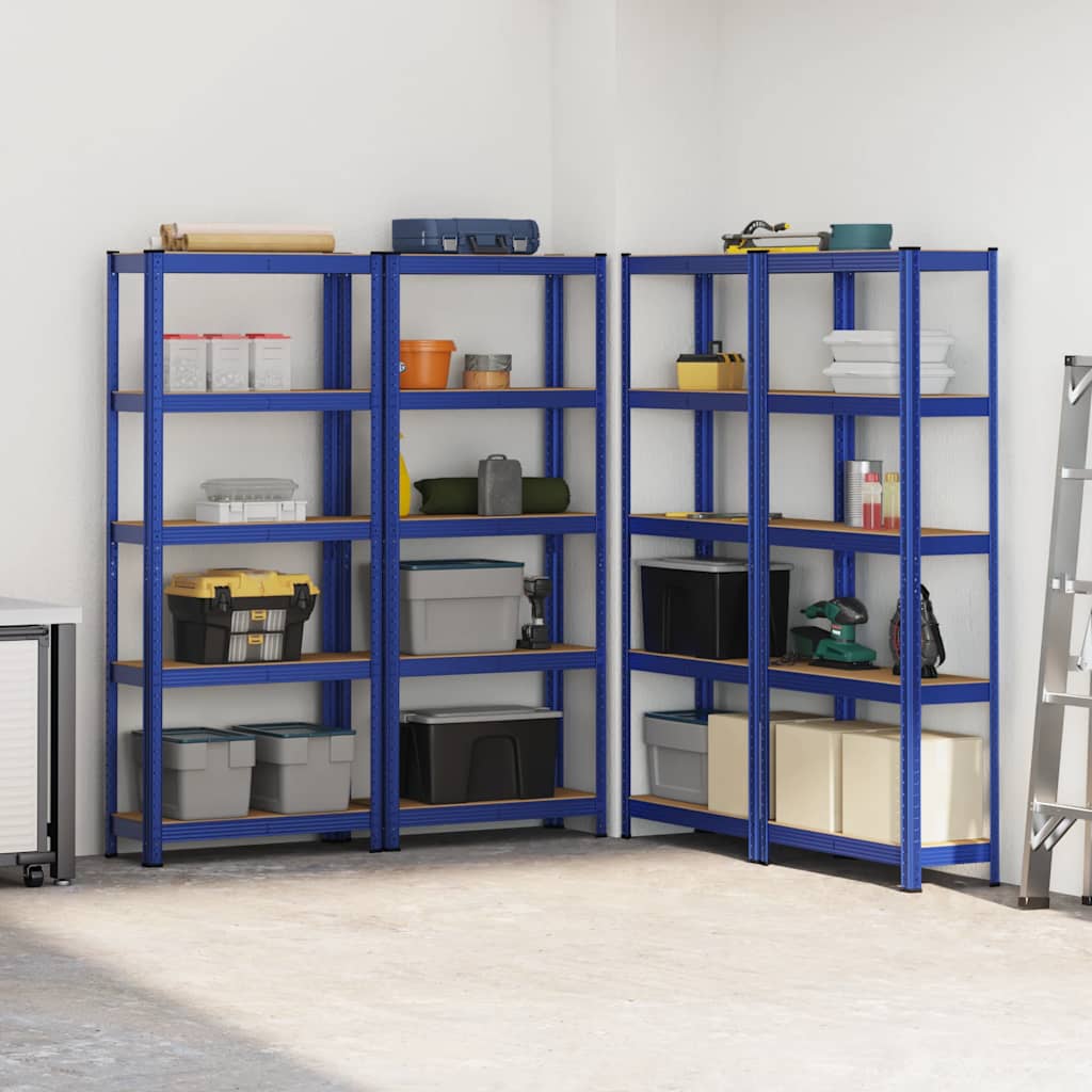 5-Layer Storage Shelves 4 pcs Blue Steel&Engineered Wood
