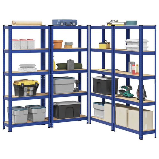 5-Layer Storage Shelves 4 pcs Blue Steel&Engineered Wood