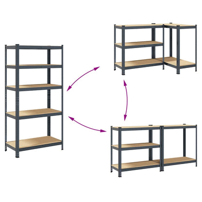 5-Layer Heavy-duty Shelves 2 pcs Anthracite Steel&Engineered Wood