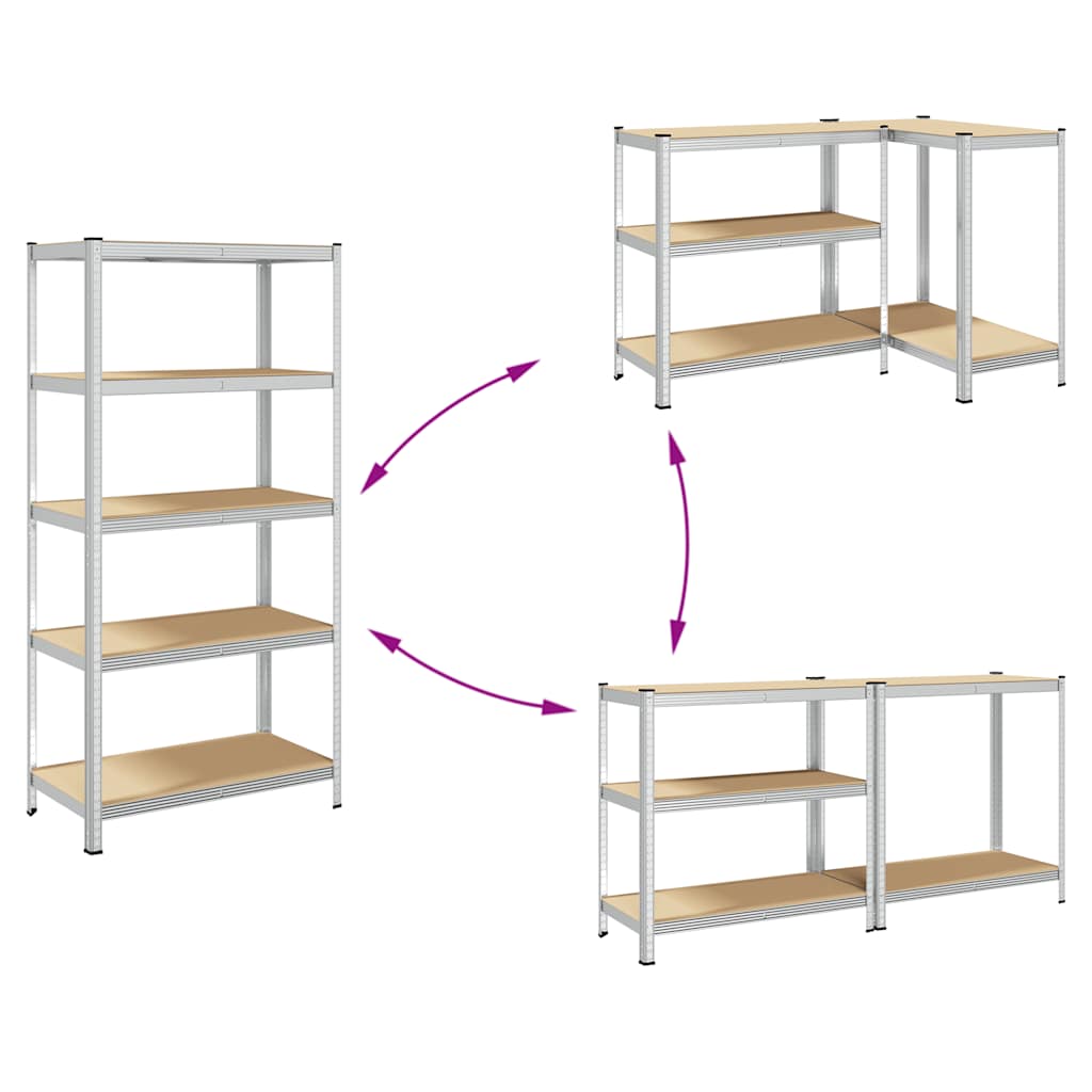 5-Layer Storage Shelves 2 pcs Silver Steel&Engineered Wood