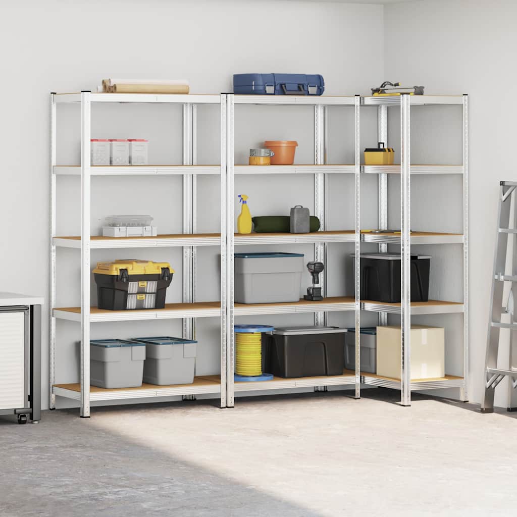 5-Layer Storage Shelves 3 pcs Silver Steel&Engineered Wood