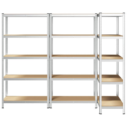 5-Layer Storage Shelves 3 pcs Silver Steel&Engineered Wood