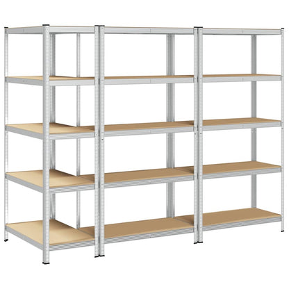 5-Layer Storage Shelves 3 pcs Silver Steel&Engineered Wood