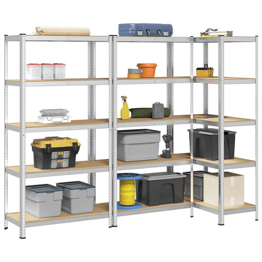 5-Layer Storage Shelves 3 pcs Silver Steel&Engineered Wood