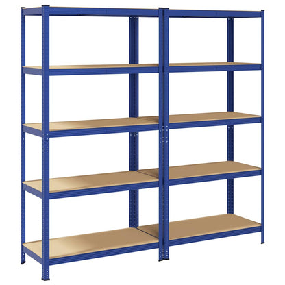 5-Layer Storage Shelves 2 pcs Blue Steel&Engineered Wood