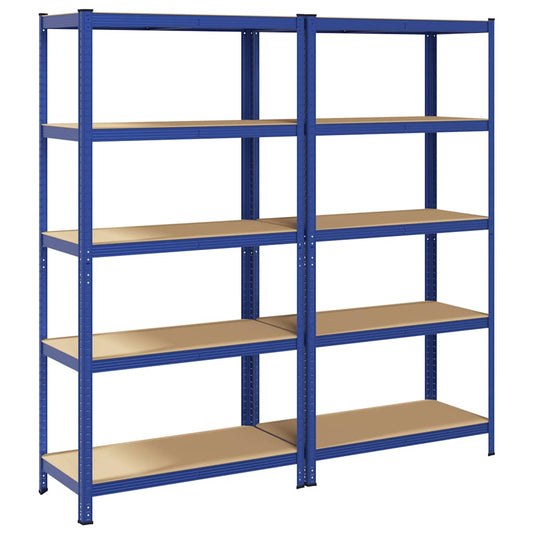 5-Layer Storage Shelves 2 pcs Blue Steel&Engineered Wood
