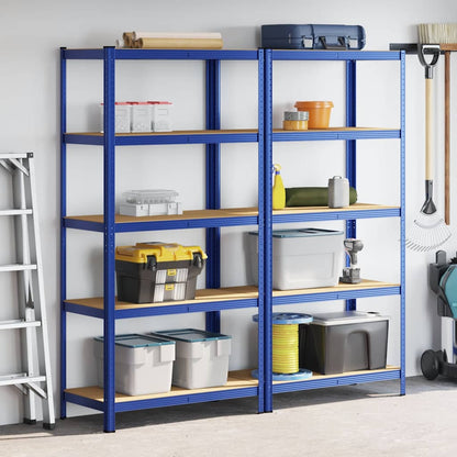 5-Layer Storage Shelves 2 pcs Blue Steel&Engineered Wood