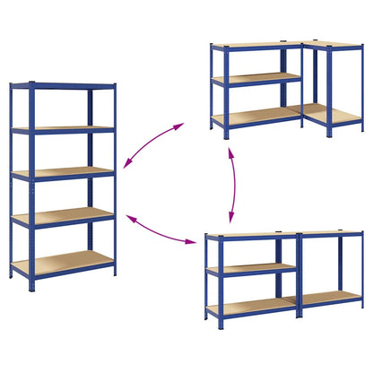 5-Layer Storage Shelves 2 pcs Blue Steel&Engineered Wood