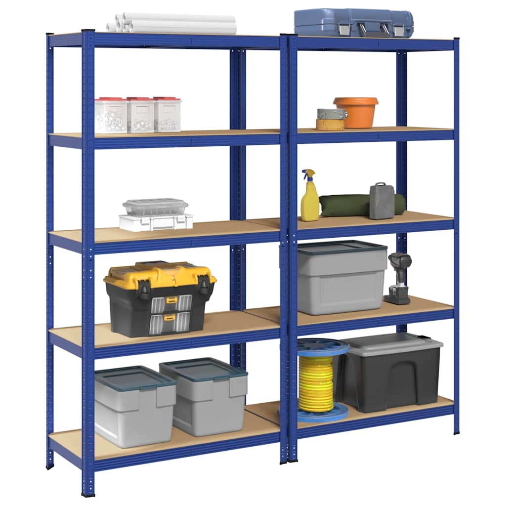 5-Layer Storage Shelves 2 pcs Blue Steel&Engineered Wood