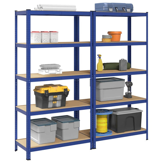 5-Layer Storage Shelves 2 pcs Blue Steel&Engineered Wood