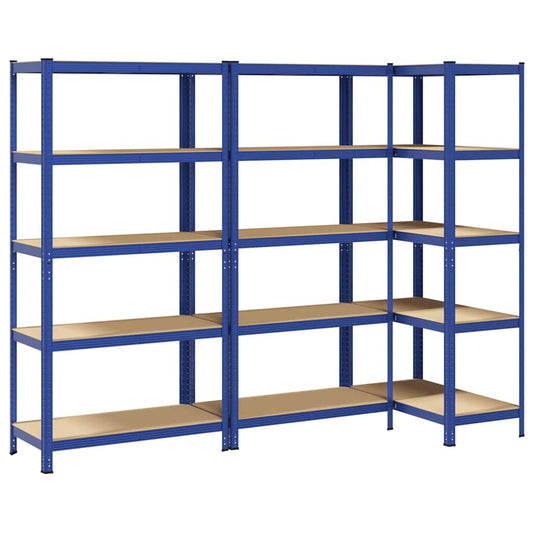 5-Layer Storage Shelves 3 pcs Blue Steel&Engineered Wood