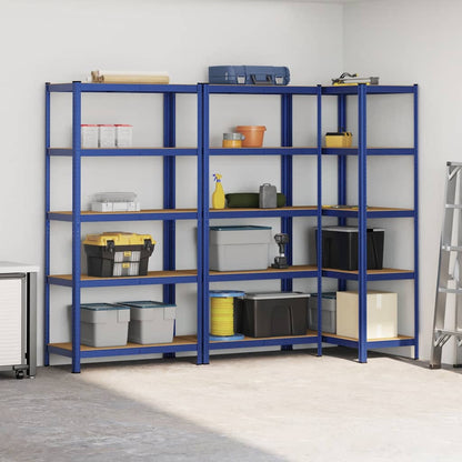 5-Layer Storage Shelves 3 pcs Blue Steel&Engineered Wood