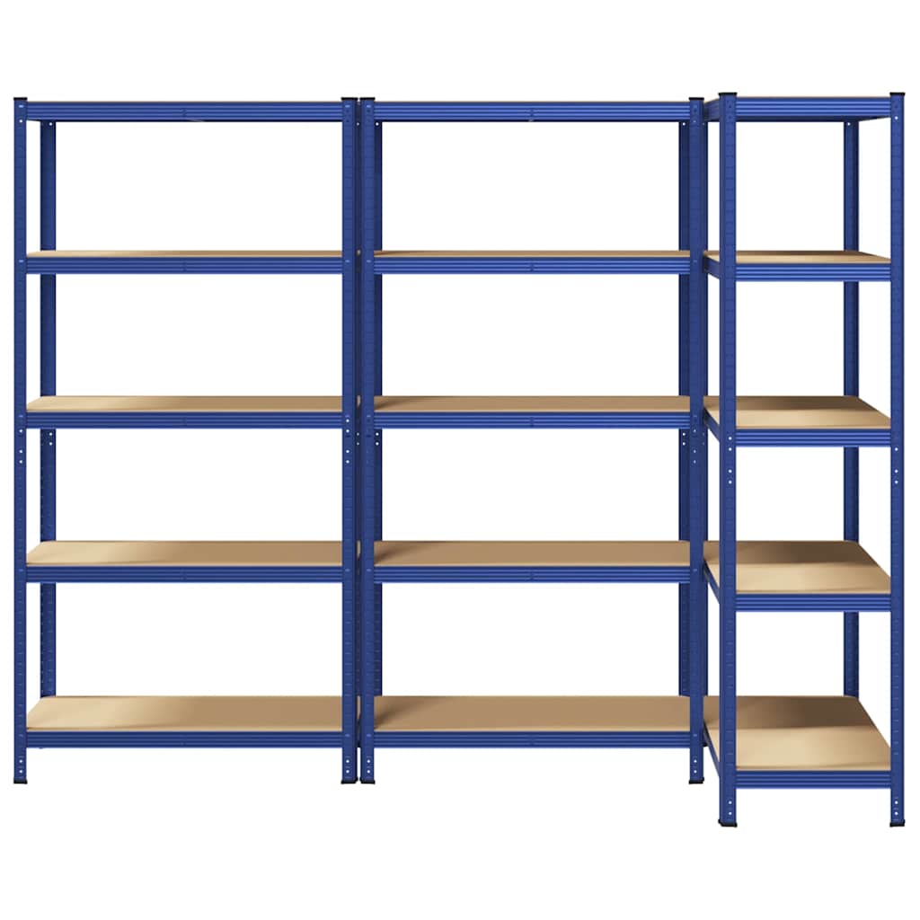 5-Layer Storage Shelves 3 pcs Blue Steel&Engineered Wood