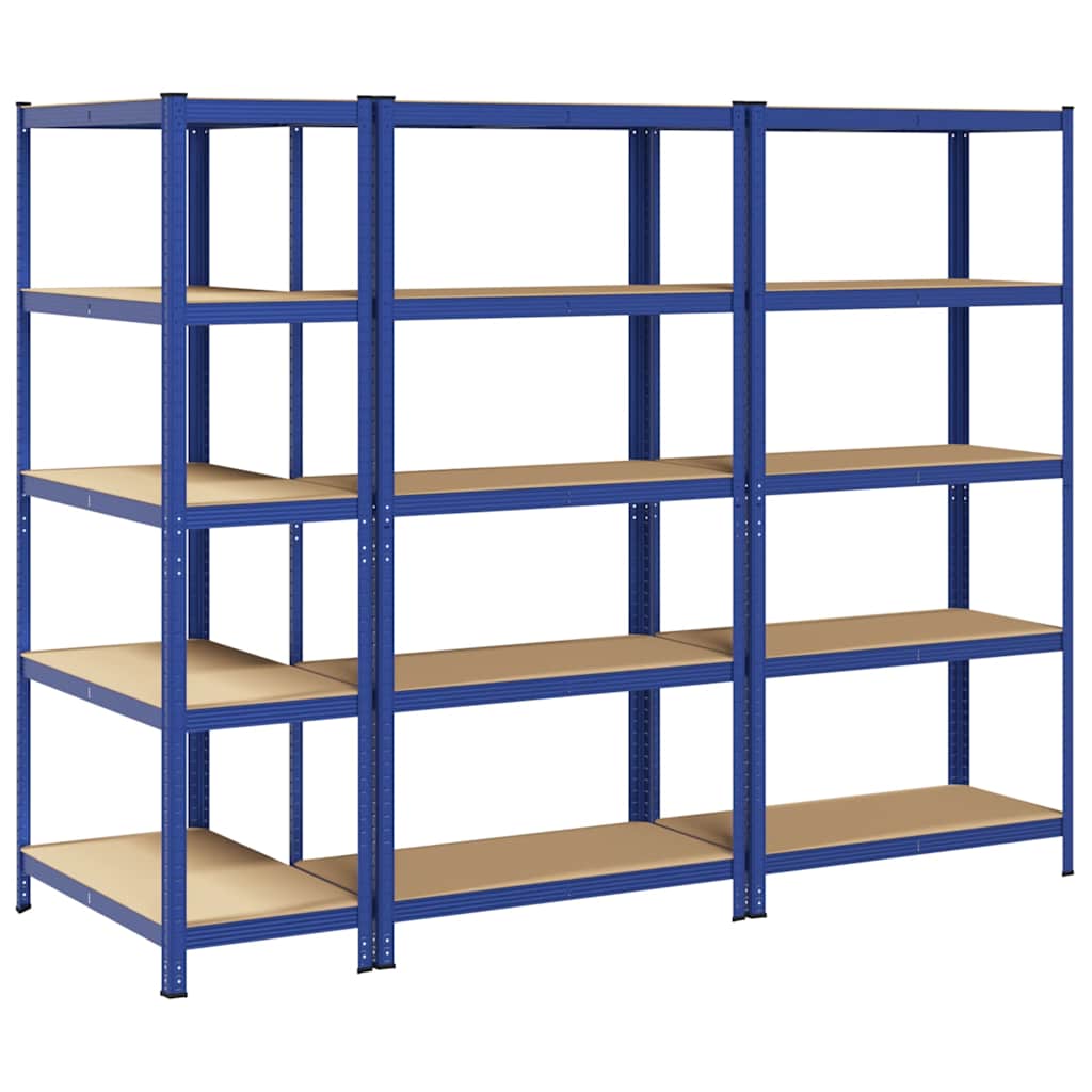 5-Layer Storage Shelves 3 pcs Blue Steel&Engineered Wood