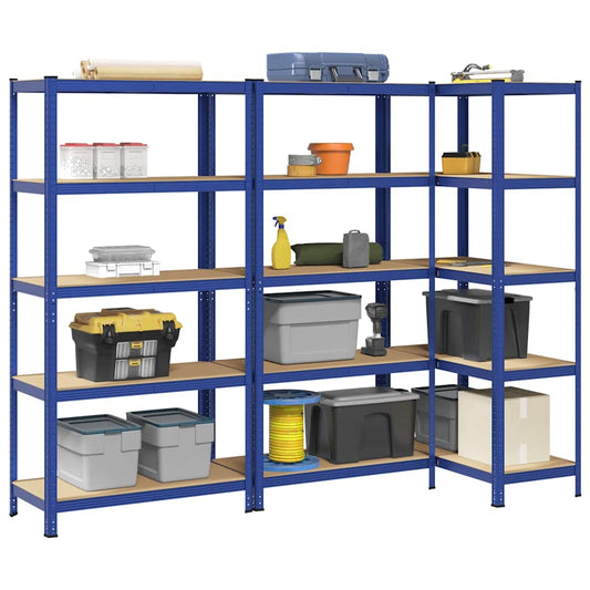 5-Layer Storage Shelves 3 pcs Blue Steel&Engineered Wood