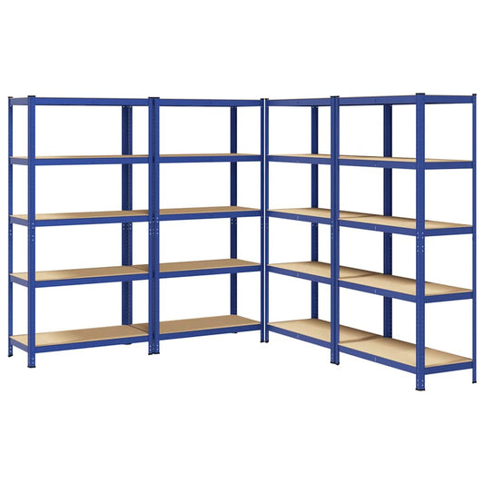 5-Layer Storage Shelves 4 pcs Blue Steel&Engineered Wood