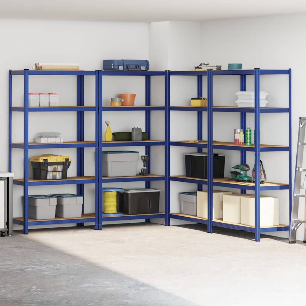 5-Layer Storage Shelves 4 pcs Blue Steel&Engineered Wood