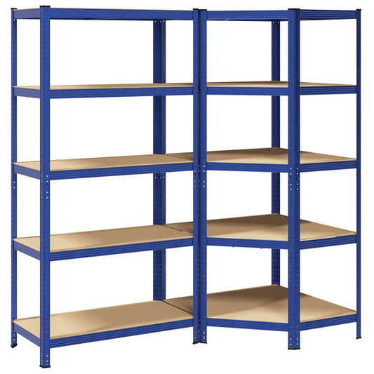 2 Piece 5-Layer Shelves Set Blue Steel&Engineered Wood