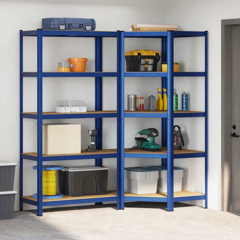 2 Piece 5-Layer Shelves Set Blue Steel&Engineered Wood