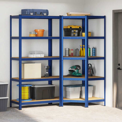 2 Piece 5-Layer Shelves Set Blue Steel&Engineered Wood