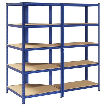 2 Piece 5-Layer Shelves Set Blue Steel&Engineered Wood