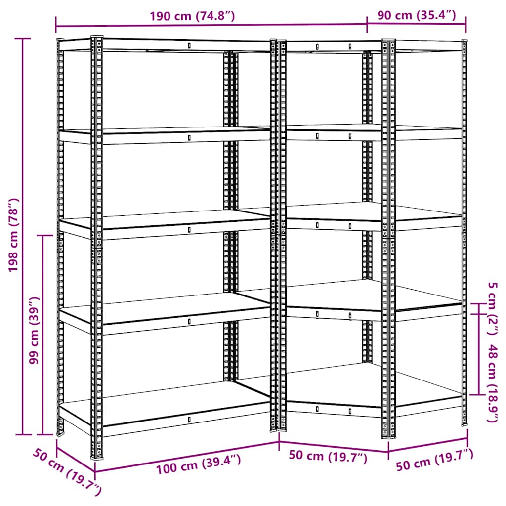 2 Piece 5-Layer Shelves Set Blue Steel&Engineered Wood
