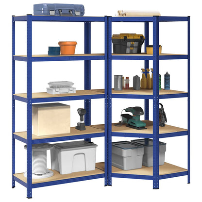 2 Piece 5-Layer Shelves Set Blue Steel&Engineered Wood