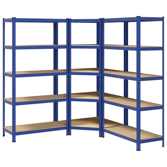 3 Piece 5-Layer Shelves Set Blue Steel&Engineered Wood